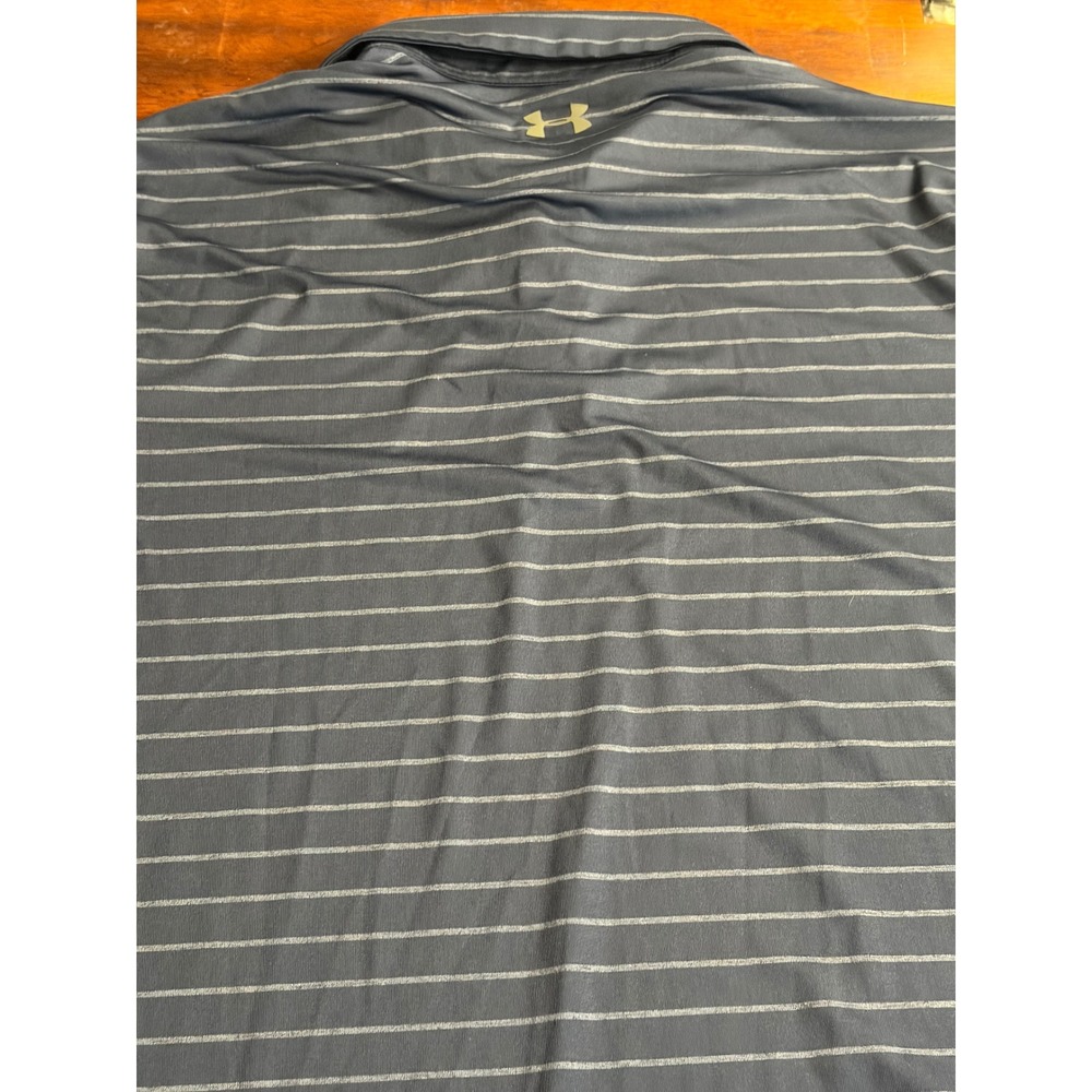 Under Armour HeatGear Mens Polo Shirt Large Blue Striped Short Sleeve Golf Top